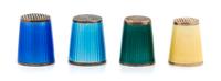 A Group of Four Norwegian Silver and Guilloche Enamel Thimbles, David Andersen, Oslo, Early 20th Century, each having a knurled top of