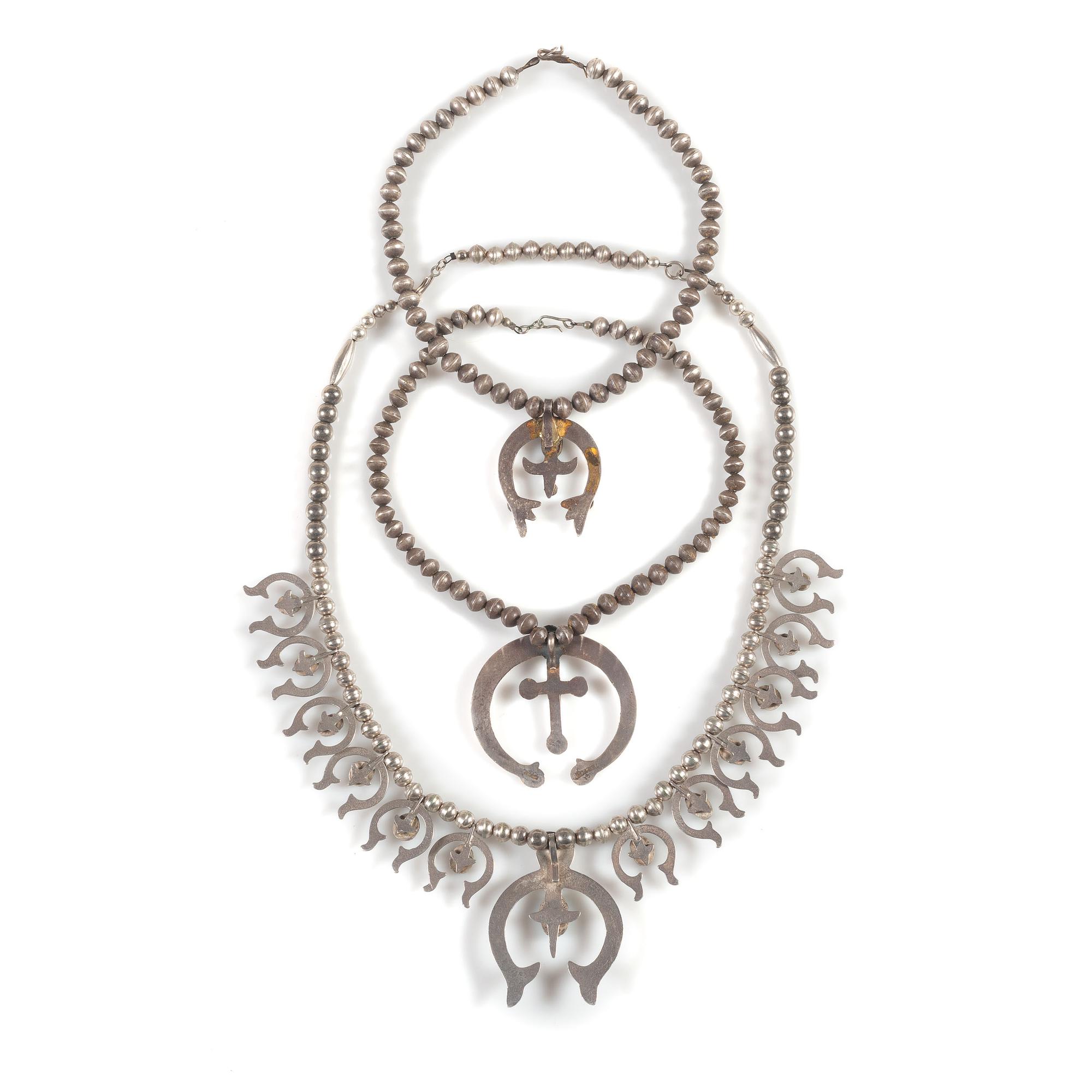 Navajo Sand Cast Silver and Turquoise Squash Blossom AND Naja Necklaces