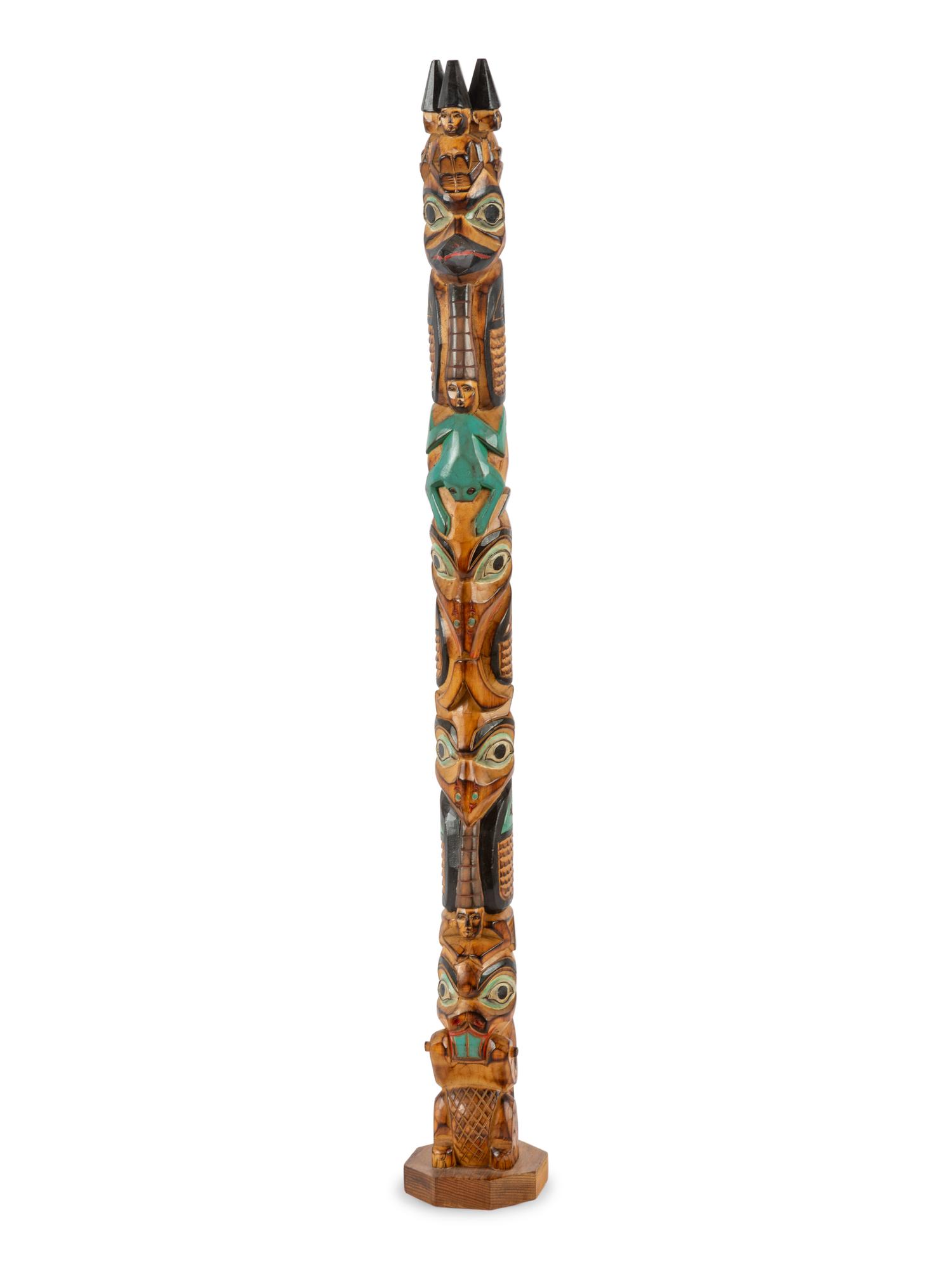 Northwest Coast Carved Model Totem Pole and Mask