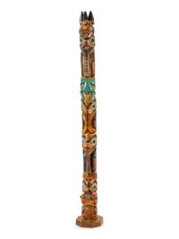 Northwest Coast Carved Model Totem Pole and Mask
