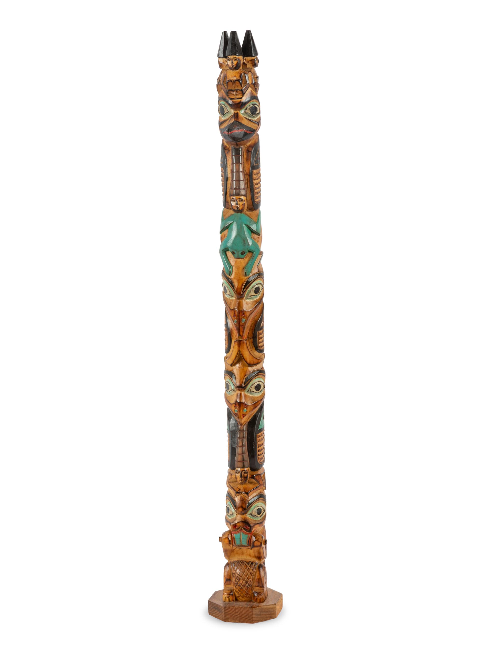 Northwest Coast Carved Model Totem Pole and Mask