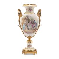 A Sèvres Style Gilt Bronze Mounted Porcelain Urn