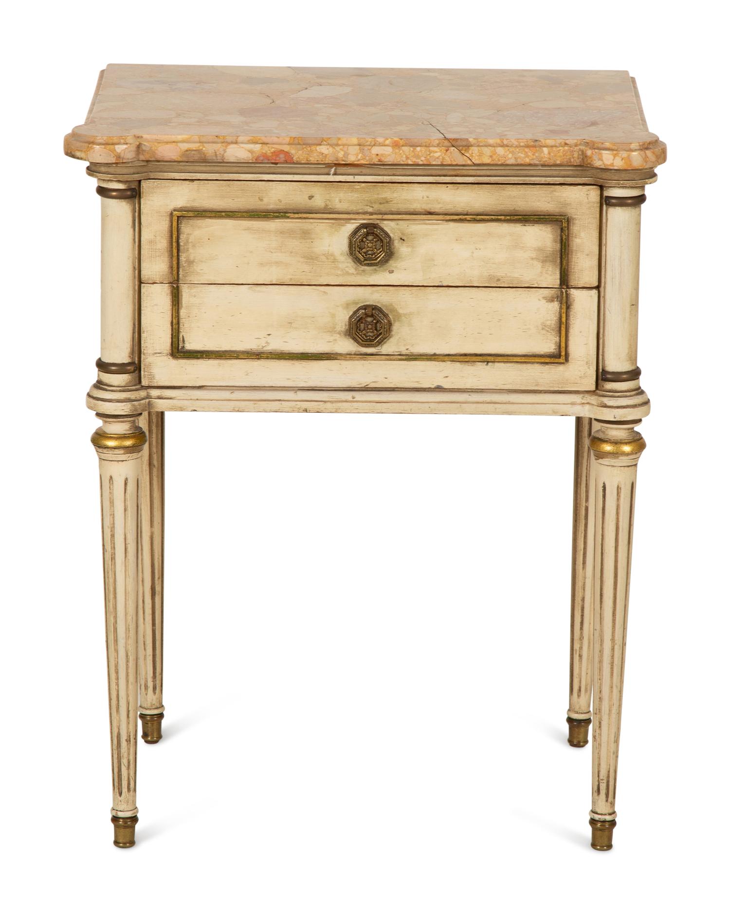 A Louis XVI Style Painted Marble-Top Side Table