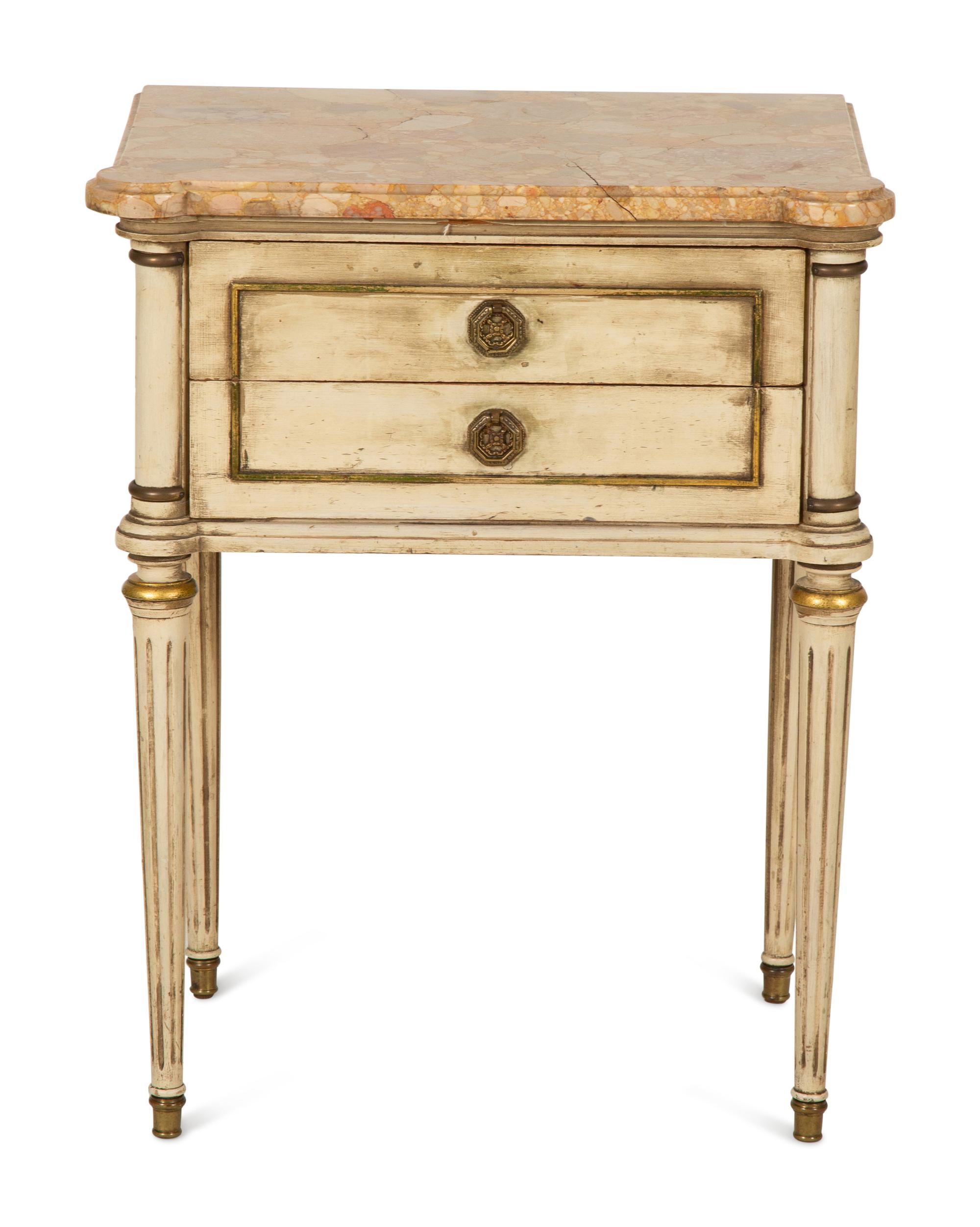 A Louis XVI Style Painted Marble-Top Side Table