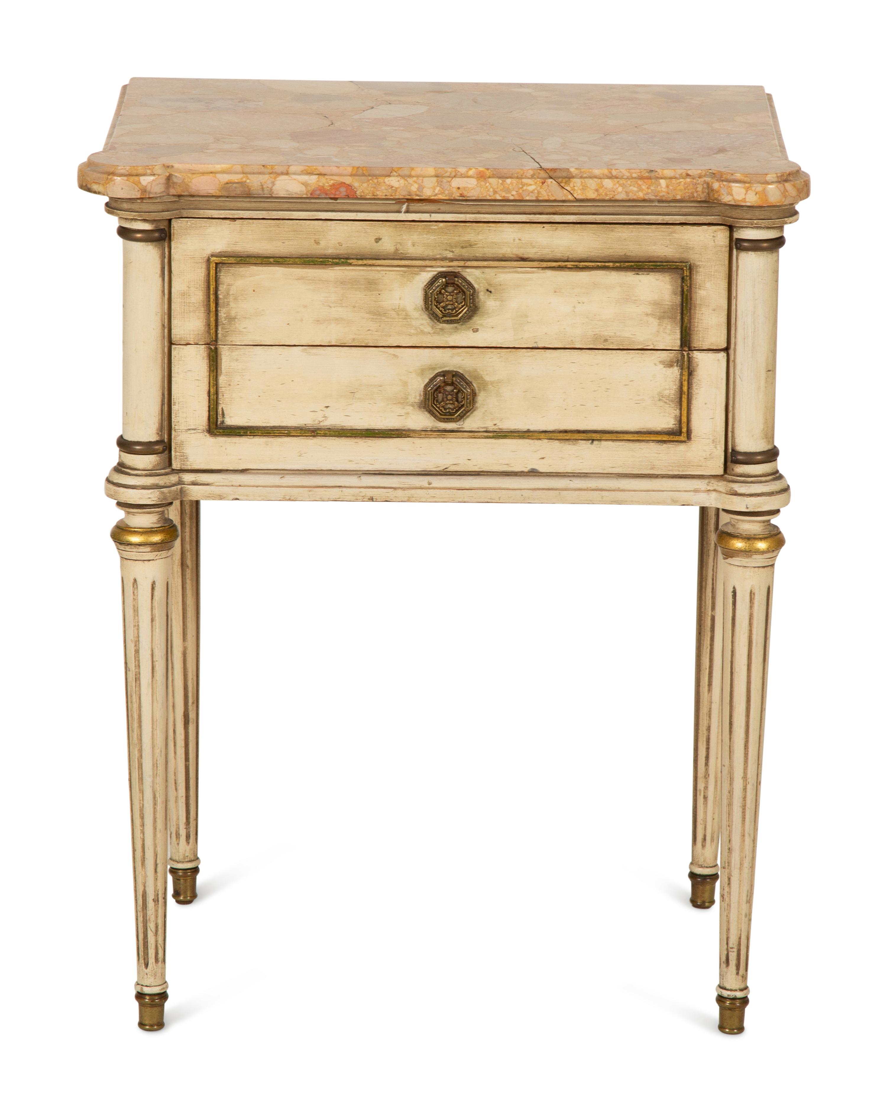 A Louis XVI Style Painted Marble-Top Side Table