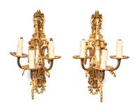A Pair of Neoclassical Gilt Bronze Three-Light Sconces