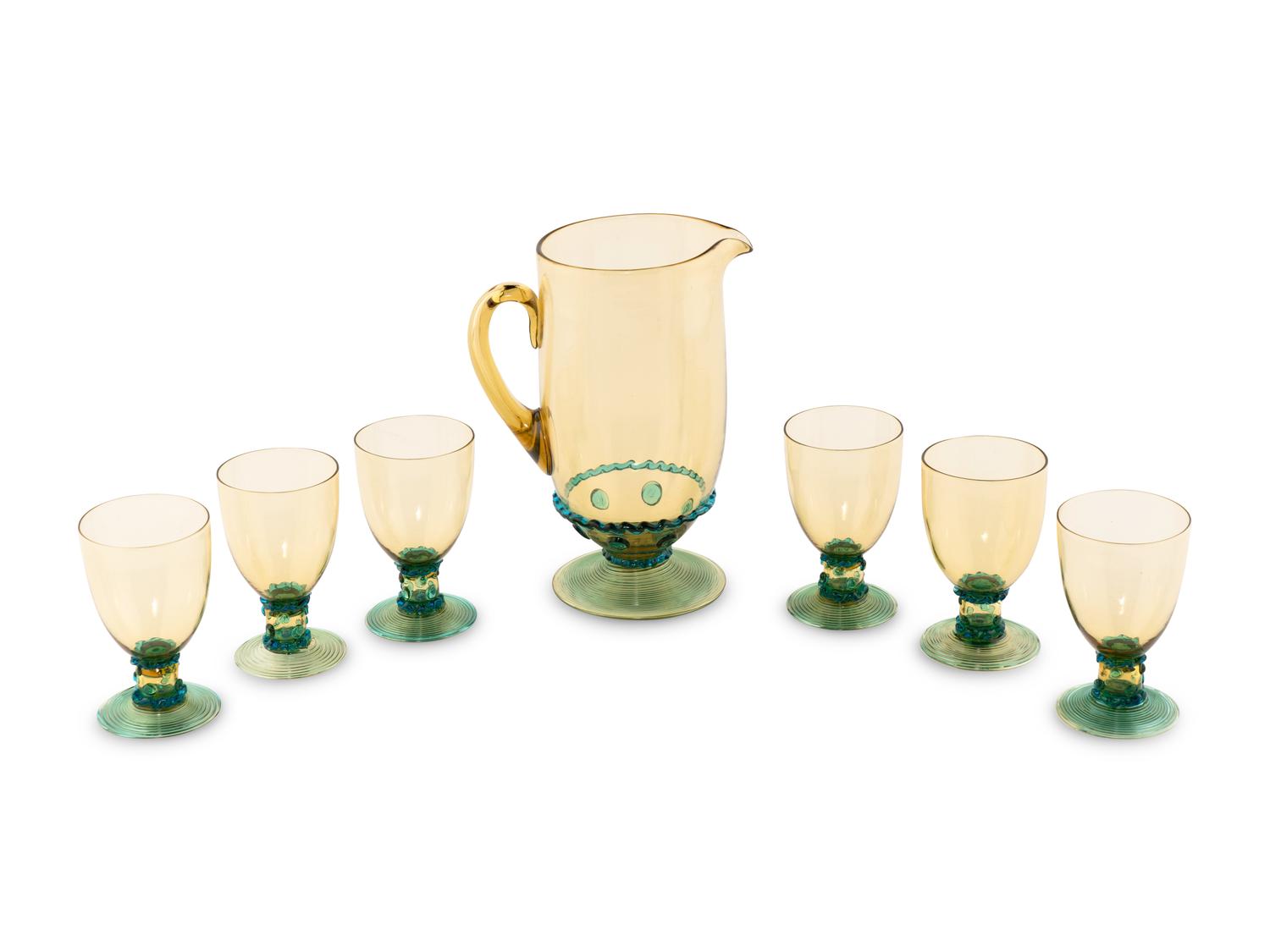 A Murano Blue and Yellow Blown Glass Drink Service