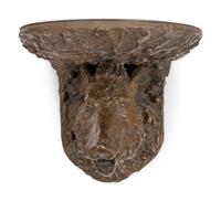 A Continental Cast Bronze Boar's Head Wall Bracket