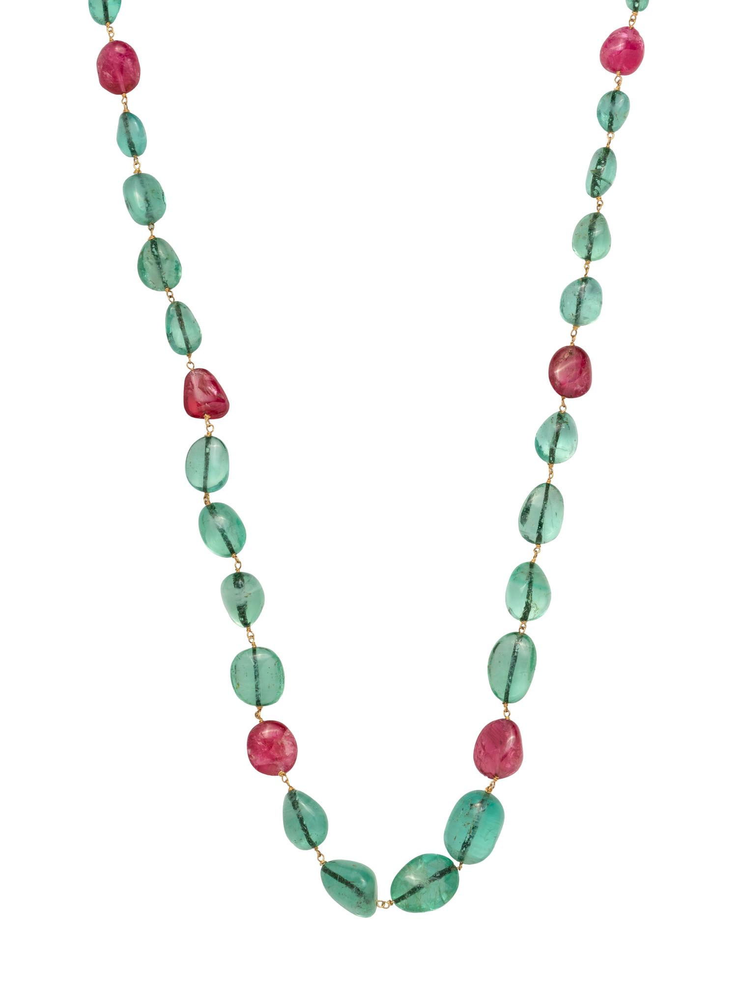 EMERALD AND SPINEL BEAD NECKLACE