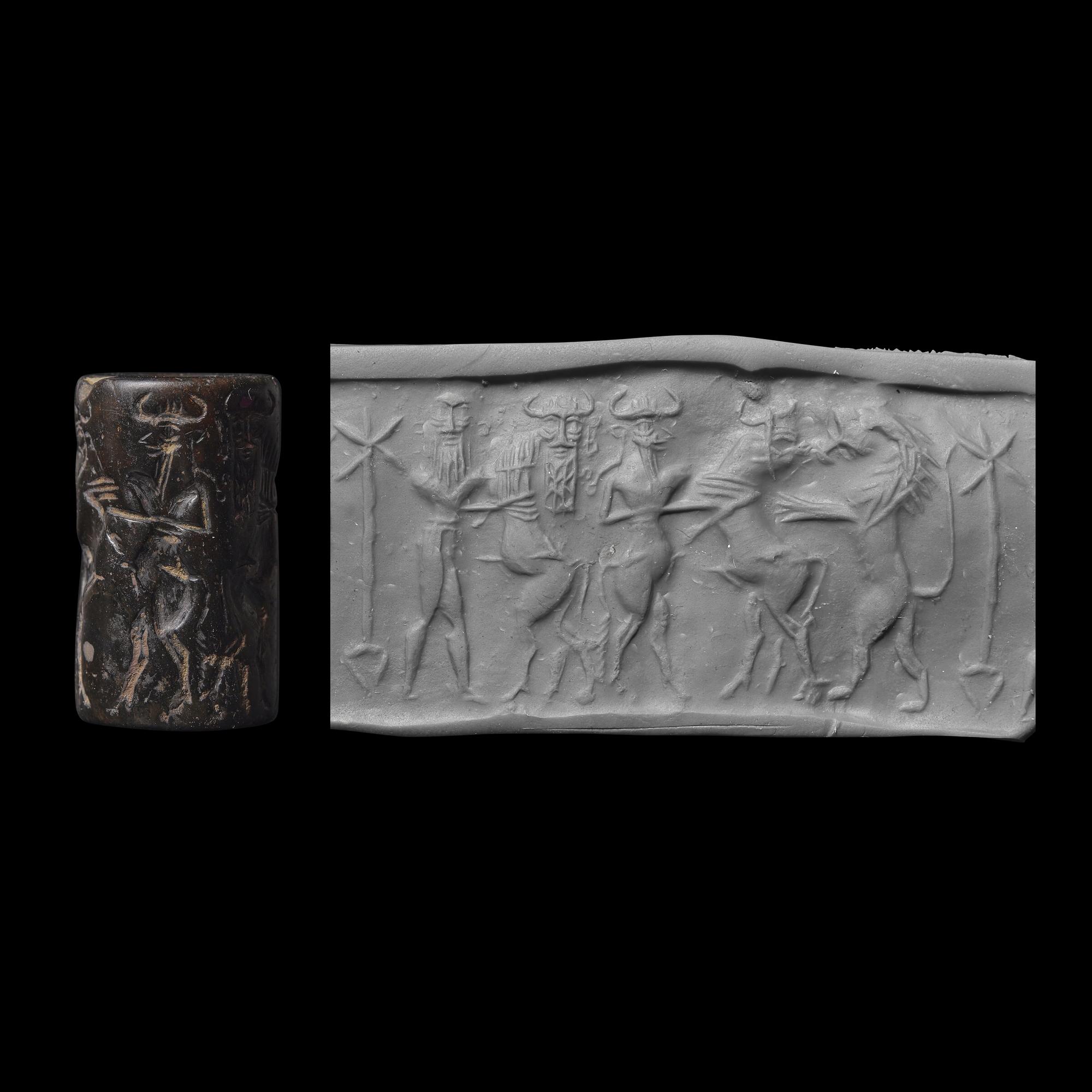 An Akkadian Hematite Cylinder Seal