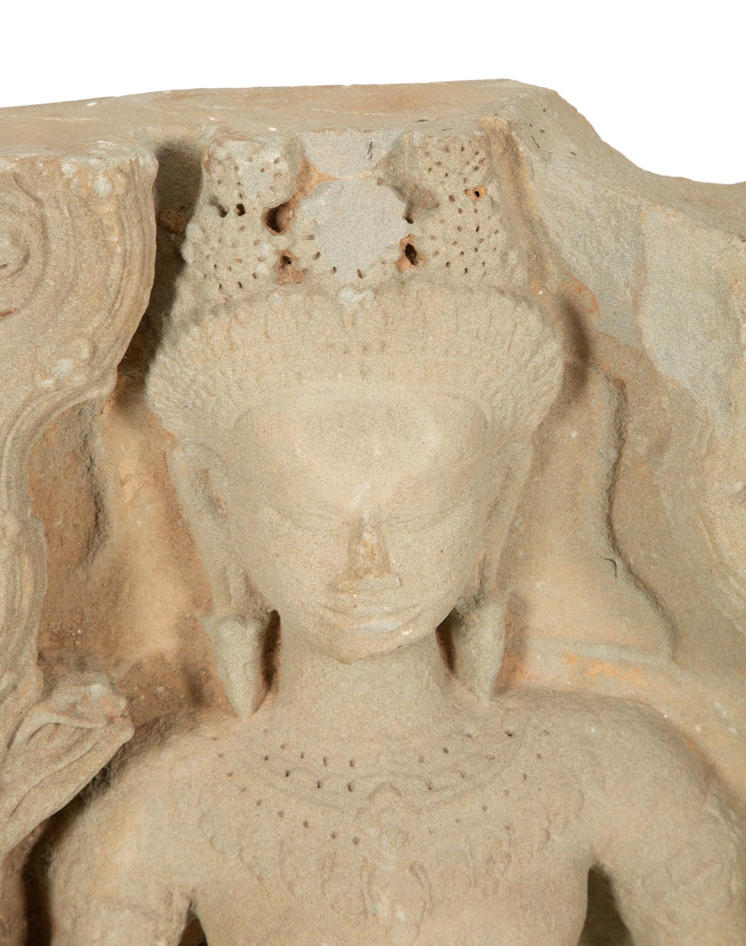 A Khmer Greystone Stele of an Aspara Dancer — 19th Century
