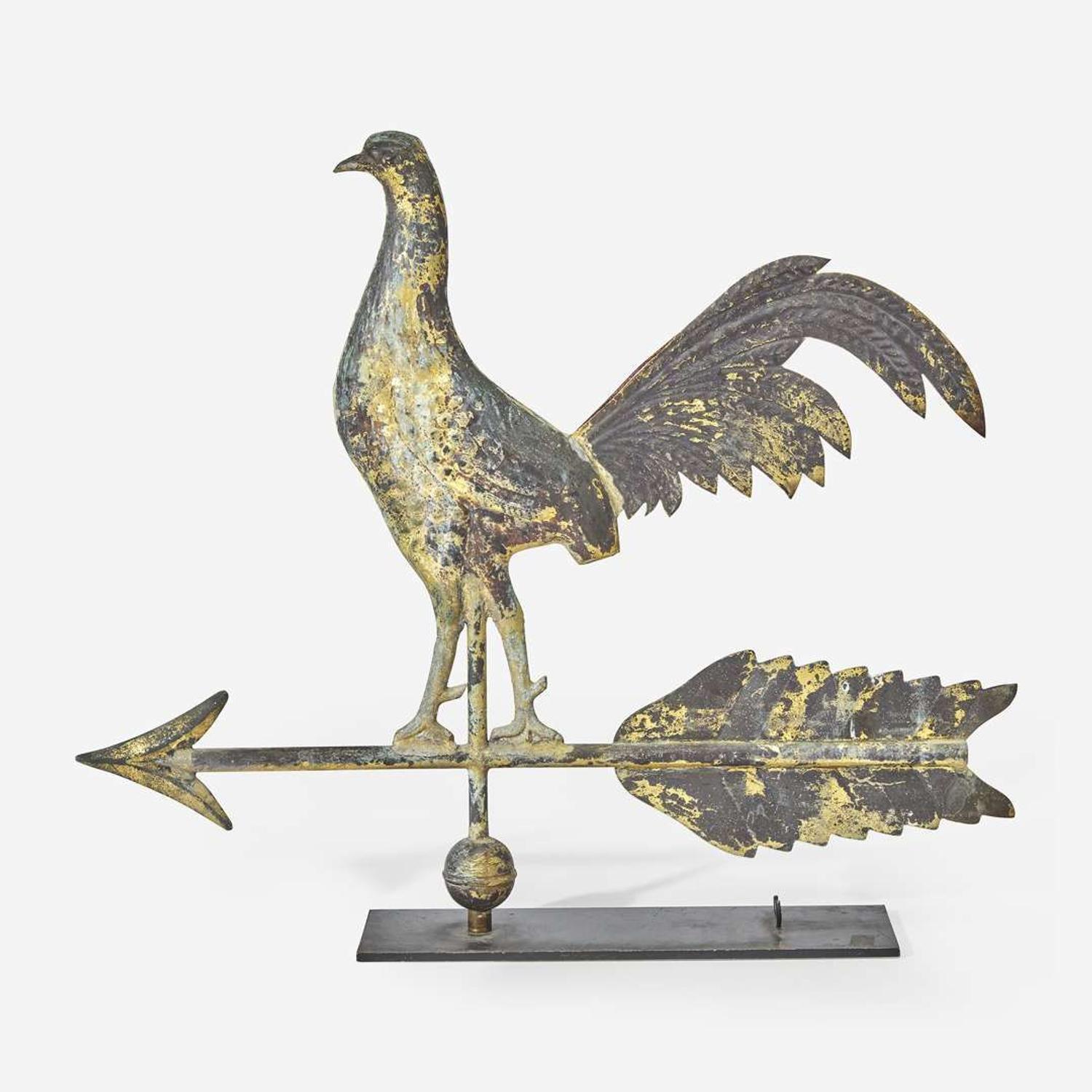 A rare copper and zinc large Gamecock weathervane circa 1880