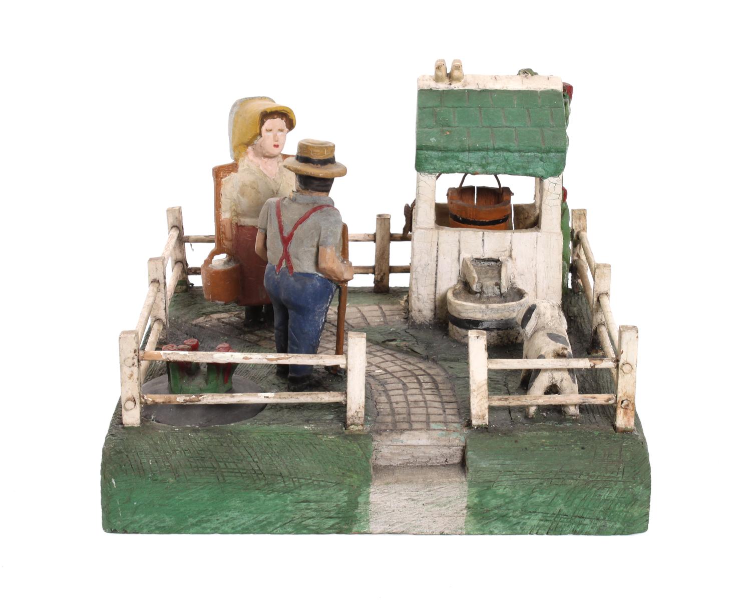 A Folk Art Farm Sculpture Height 7 1/2 x width 11 x depth 11 inches