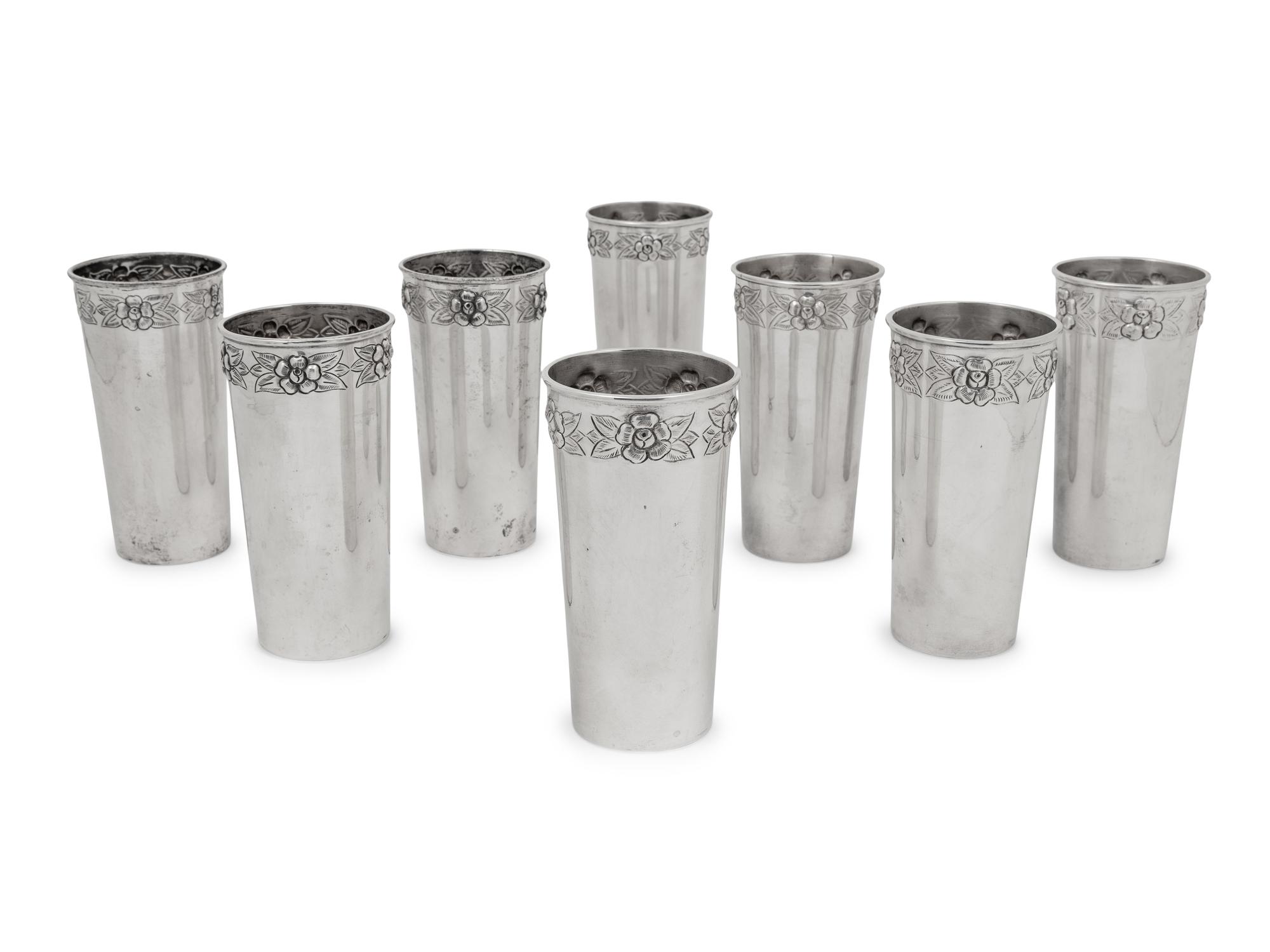 A Set of Eight Mexican Silver Tumblers
