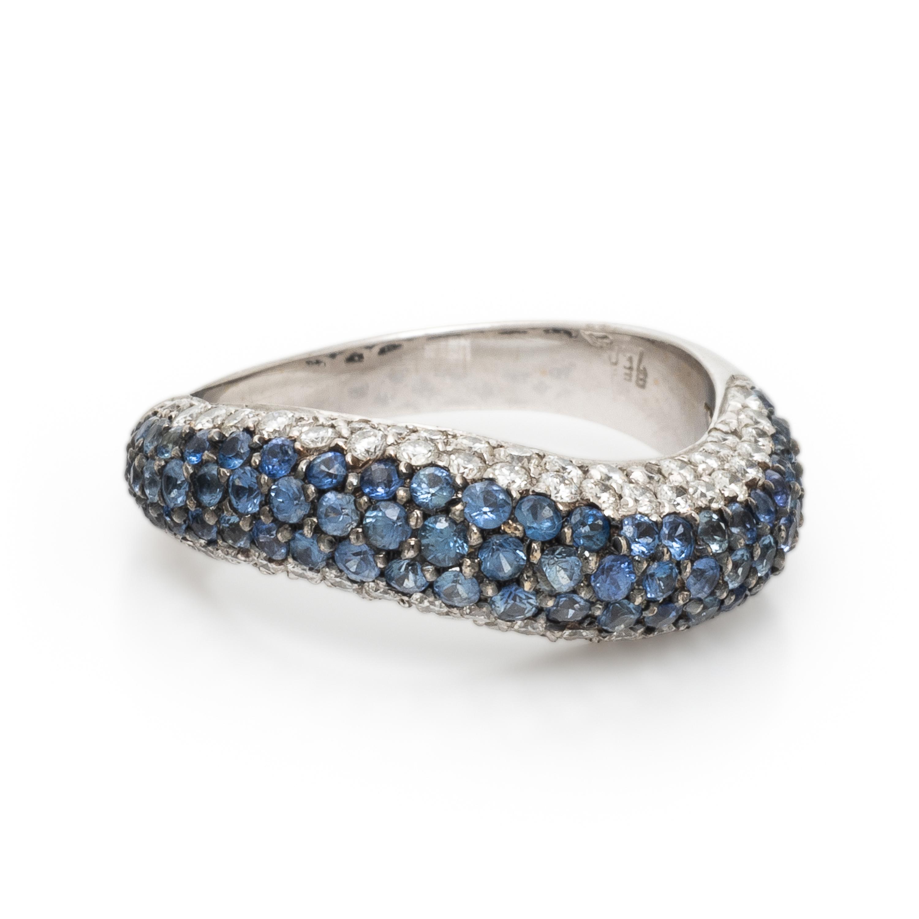 Sapphire, Diamond, and White Gold Wave Ring