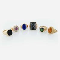 A Collection of Six Yellow Gold Men's Rings