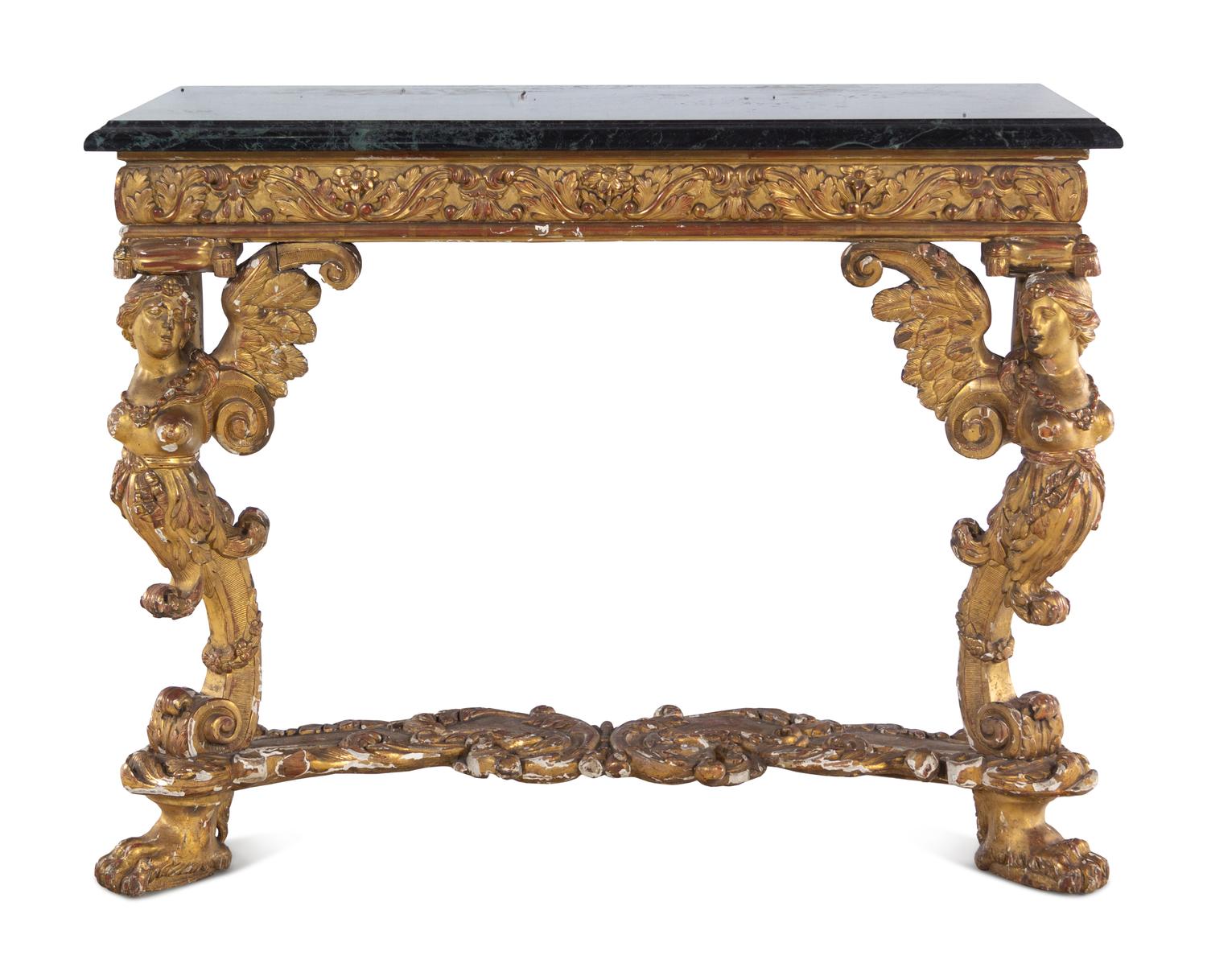 An Italian Giltwood Marble-Top Console Table