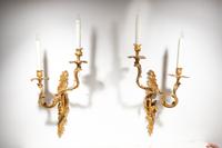 A Pair of Louis XV Style Gilt Bronze Wall Lights with a Rabbit and a Goose
