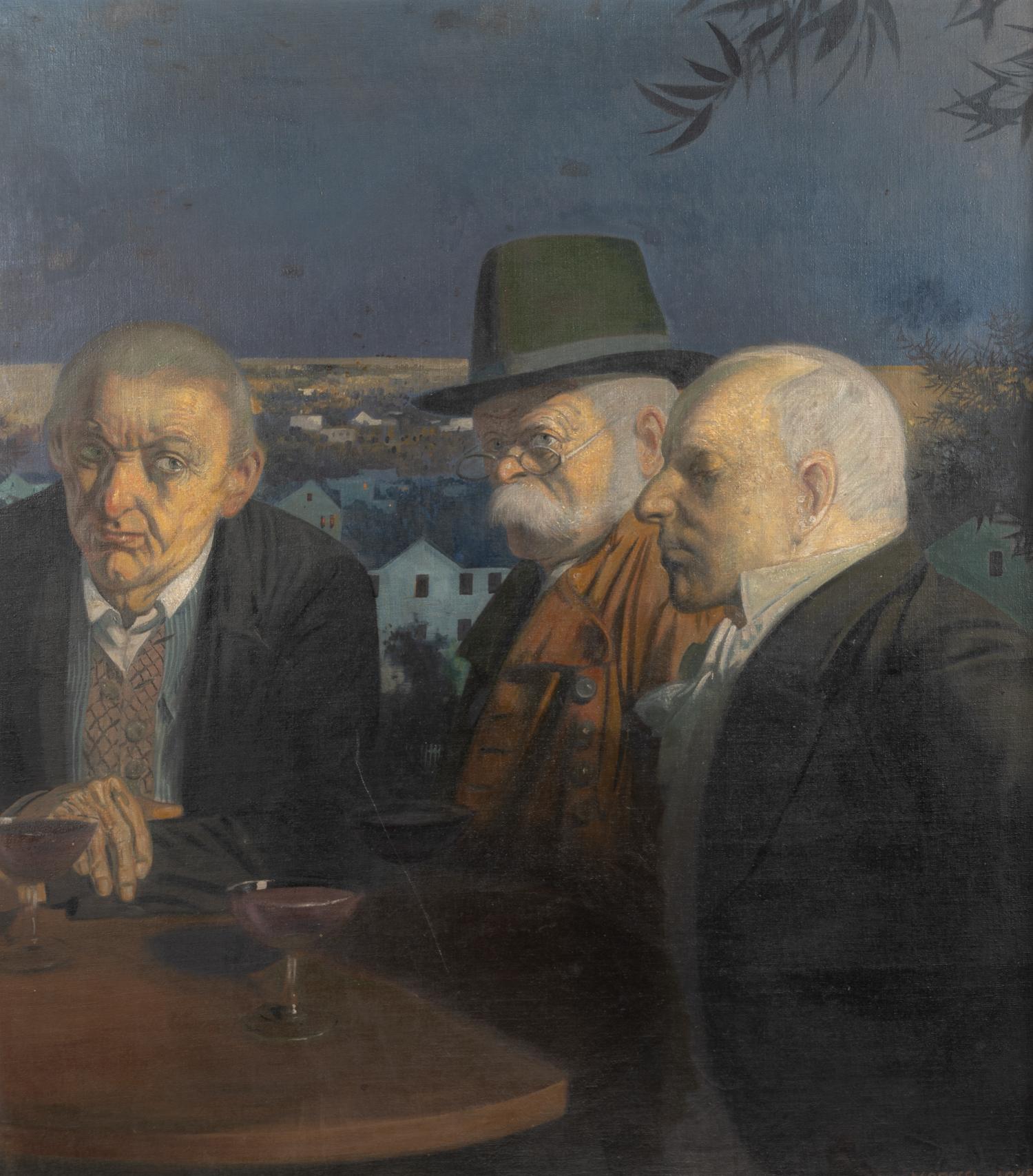 Three Men Drinking within a Landscape