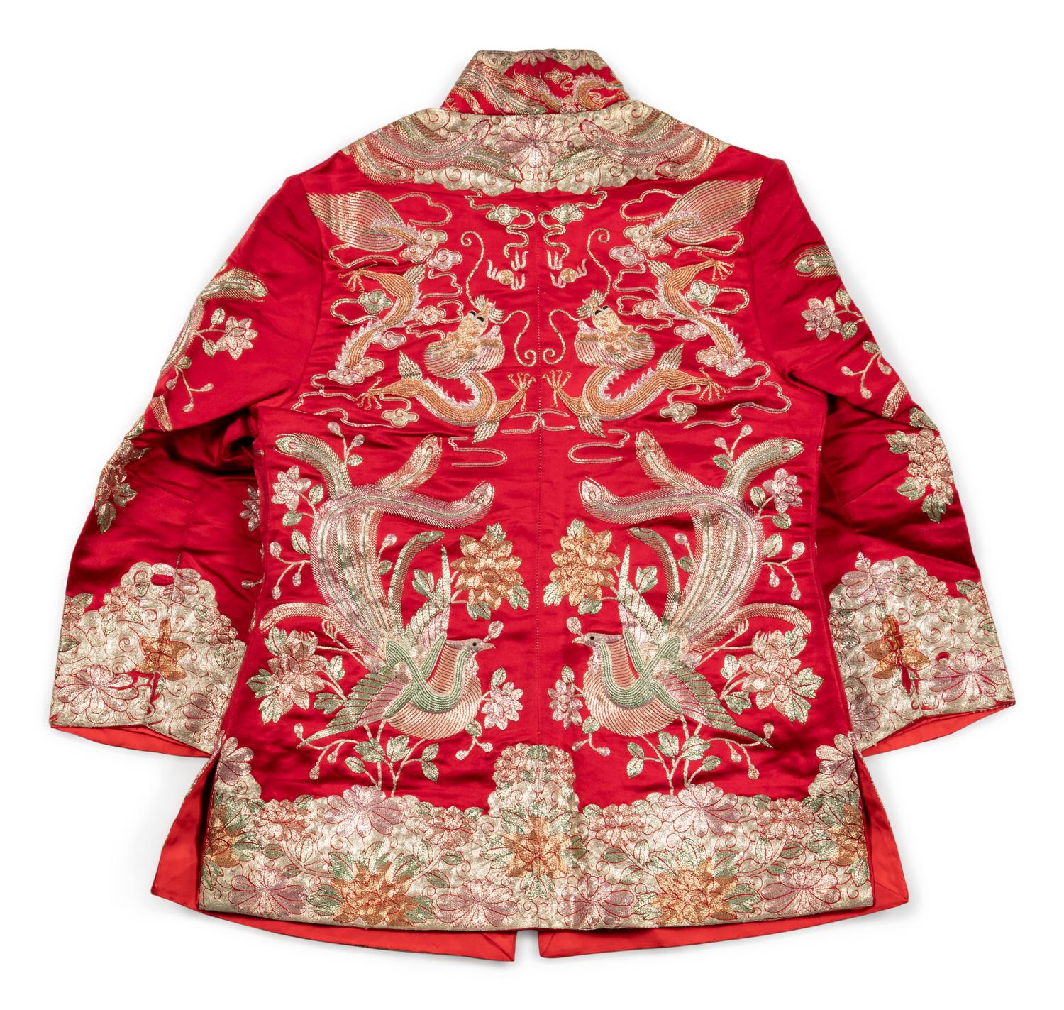 Two Sets of Chinese Silk Embroidered Wedding Gowns