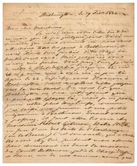 CARROLL, Charles, of Carrollton (1737-1832), signer (Maryland). Autograph free frank ("free Charles Carroll"), on integral cover sheet addressed in a different hand, to "Mous. Nicollet / 154, South 2nd Street. / Philadelphia." 241 x 199 mm, remains of red wax seal, paper loss from wax seal.