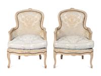A Pair of Louis XV Grey-Painted Bergères of Small Size — 18tTH/19TH CENTURY