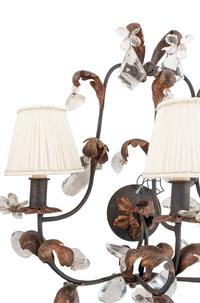 A Pair of French Parcel Gilt Iron and Cut Glass Three-Light Sconces