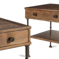 A Pair of Walnut and Steel Side Tables