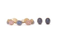 WILLIAM WILKINSON LIMITED, CHALCEDONY AND ROSE QUARTZ BRACELET AND EARRINGS