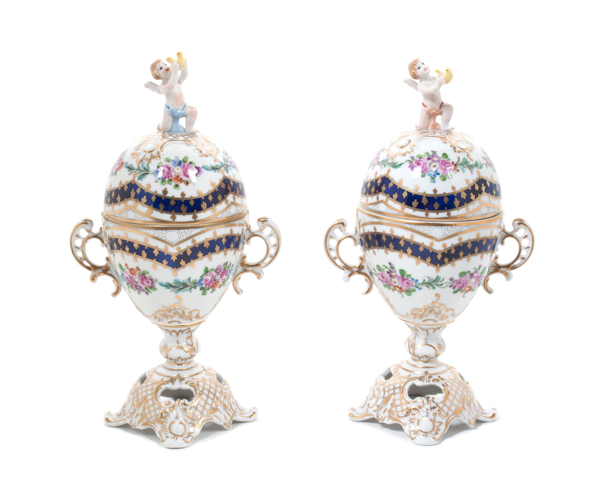 A Pair of Dresden Porcelain Covered Vases Height 9 3/4 inches. — 20TH CENTURY