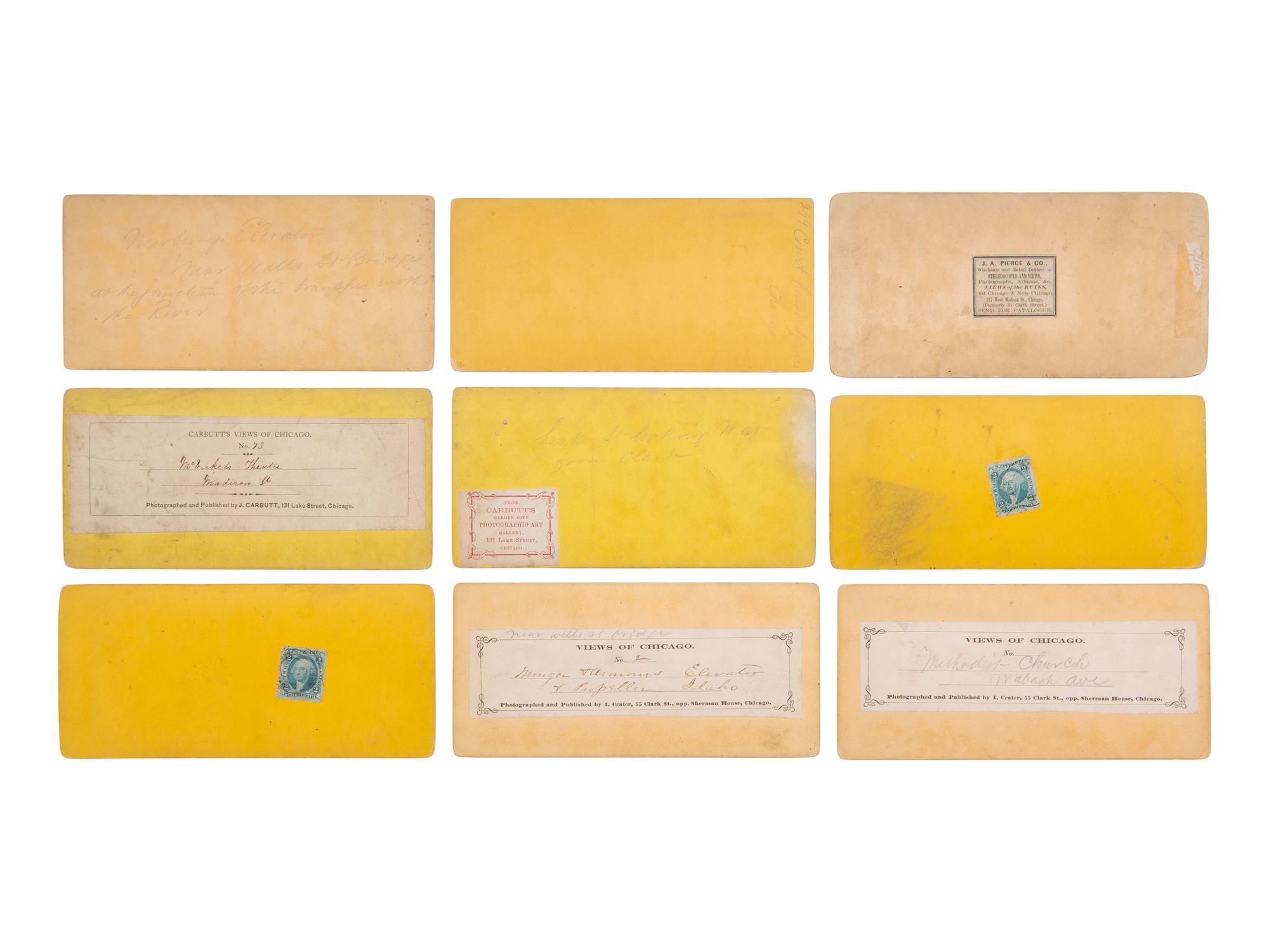 [EARLY PHOTOGRAPHY]. 33 mostly pre-fire stereoviews of Chicago, many by J. CARBUTT.