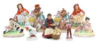 A Group of Nine English Porcelain Figures Height of tallest 8 inches. — 20TH CENTURY