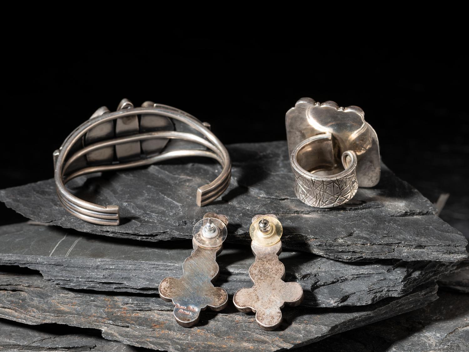 Southwestern-style Sugilite and Sterling Silver Cuff Bracelet and Post Earrings, PLUS