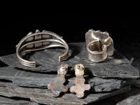 Southwestern-style Sugilite and Sterling Silver Cuff Bracelet and Post Earrings, PLUS