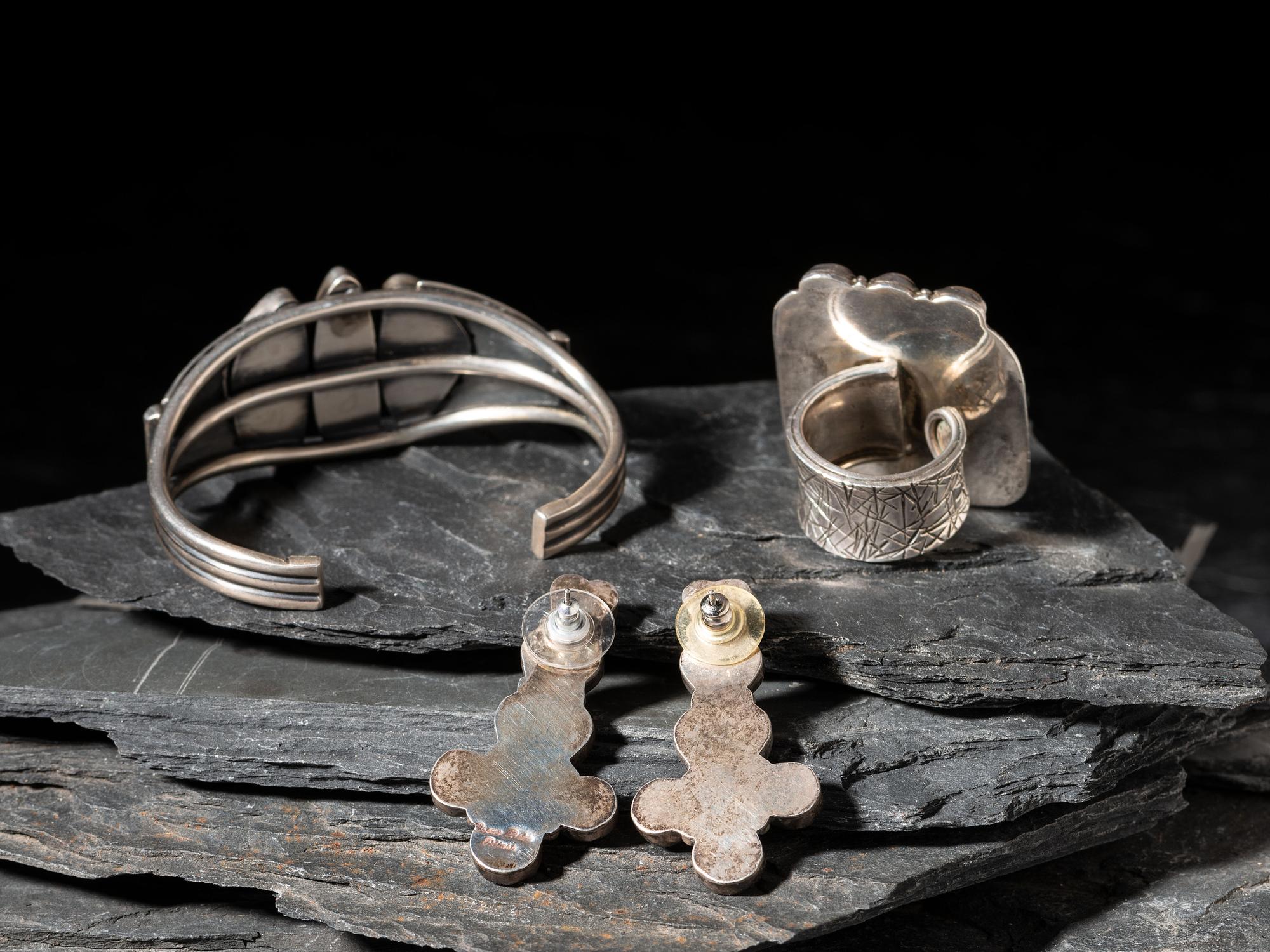 Southwestern-style Sugilite and Sterling Silver Cuff Bracelet and Post Earrings, PLUS