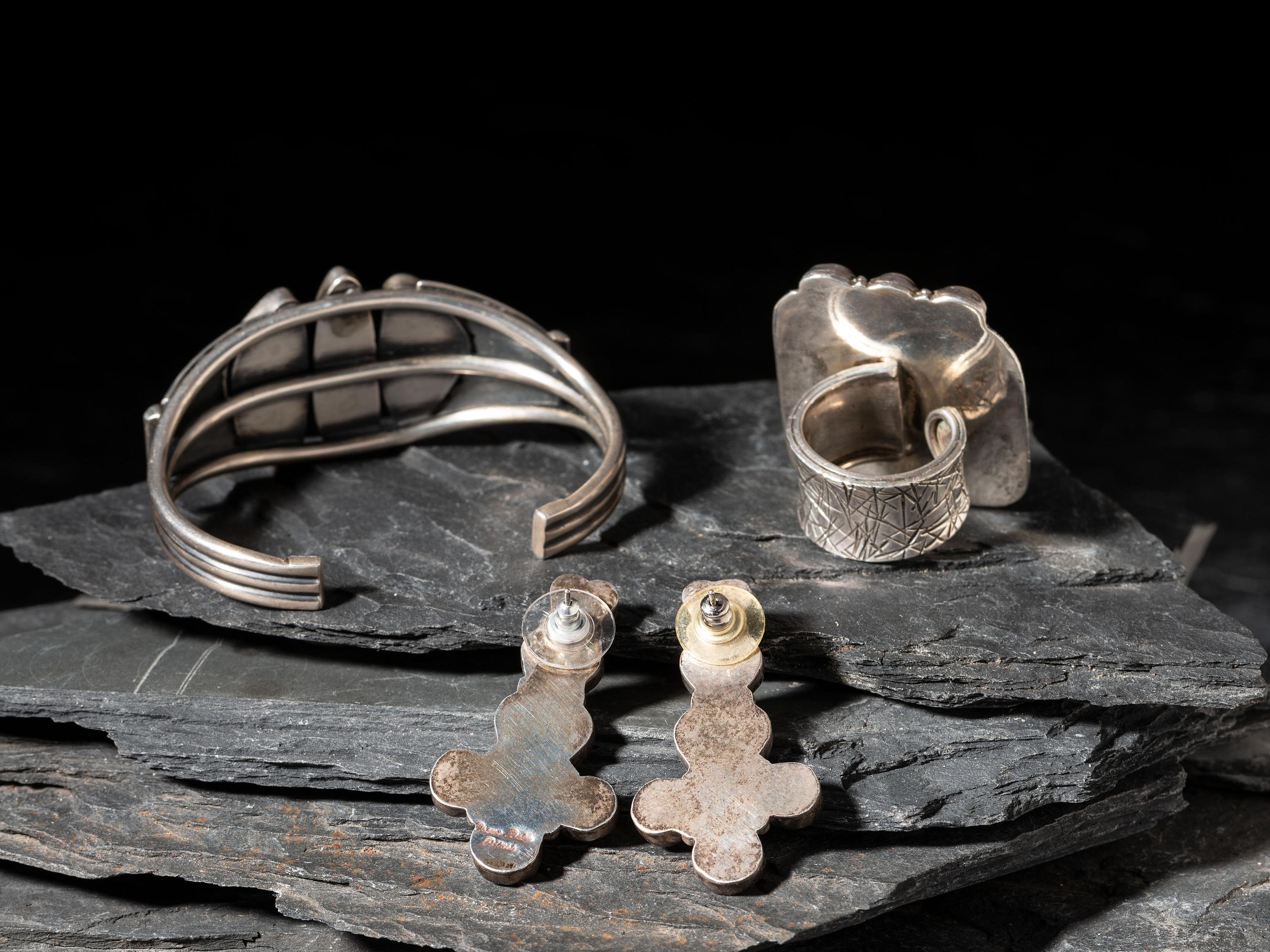 Southwestern-style Sugilite and Sterling Silver Cuff Bracelet and Post Earrings, PLUS