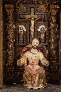 A Continental Giltwood Reliquary with a Figure of a Saint