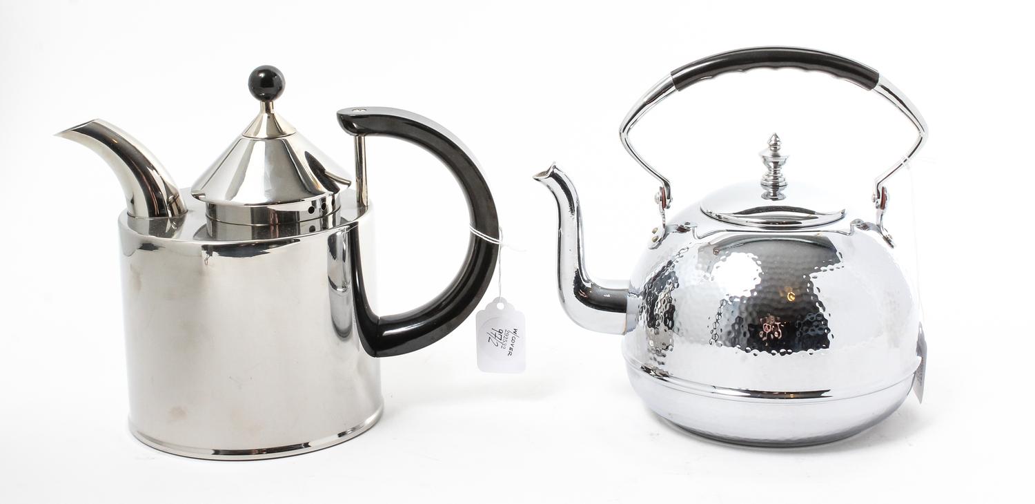 A German Stainless Steel Kettle and Teapot Height of taller 8 1/8 inches. — 20TH CENTURY