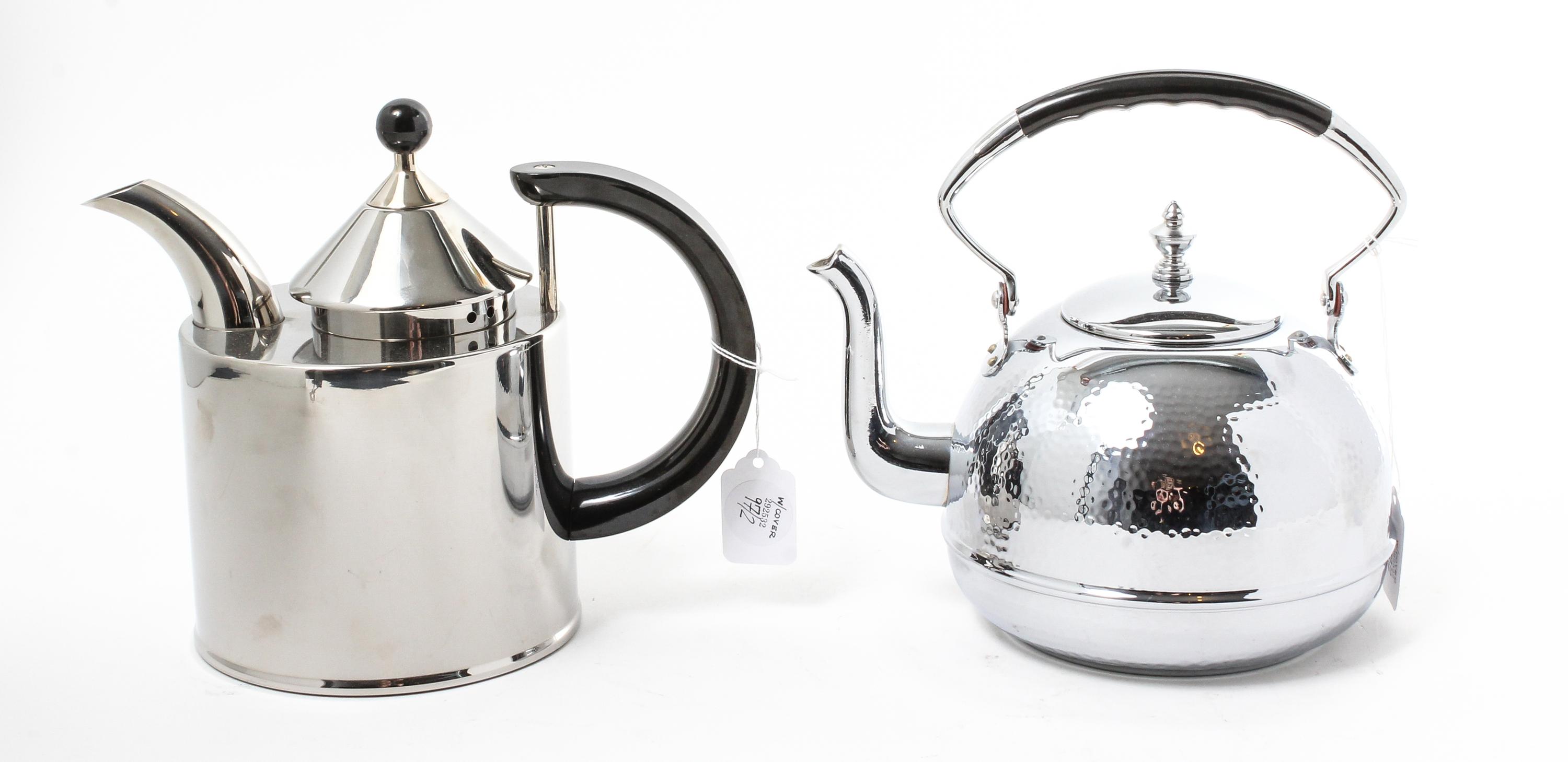 A German Stainless Steel Kettle and Teapot Height of taller 8 1/8 inches. — 20TH CENTURY