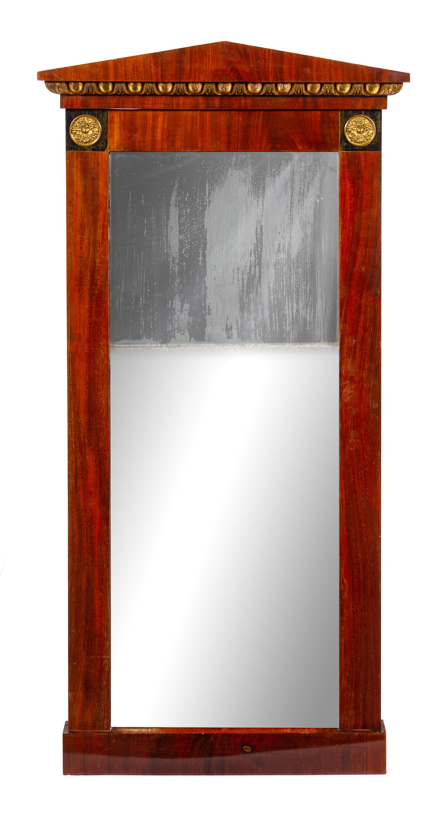 A Biedermeier Mahogany Console Table and Pier Mirror Height 35 1/8 x width 32 x depth 16 3/4 inches. — CIRCA 1795