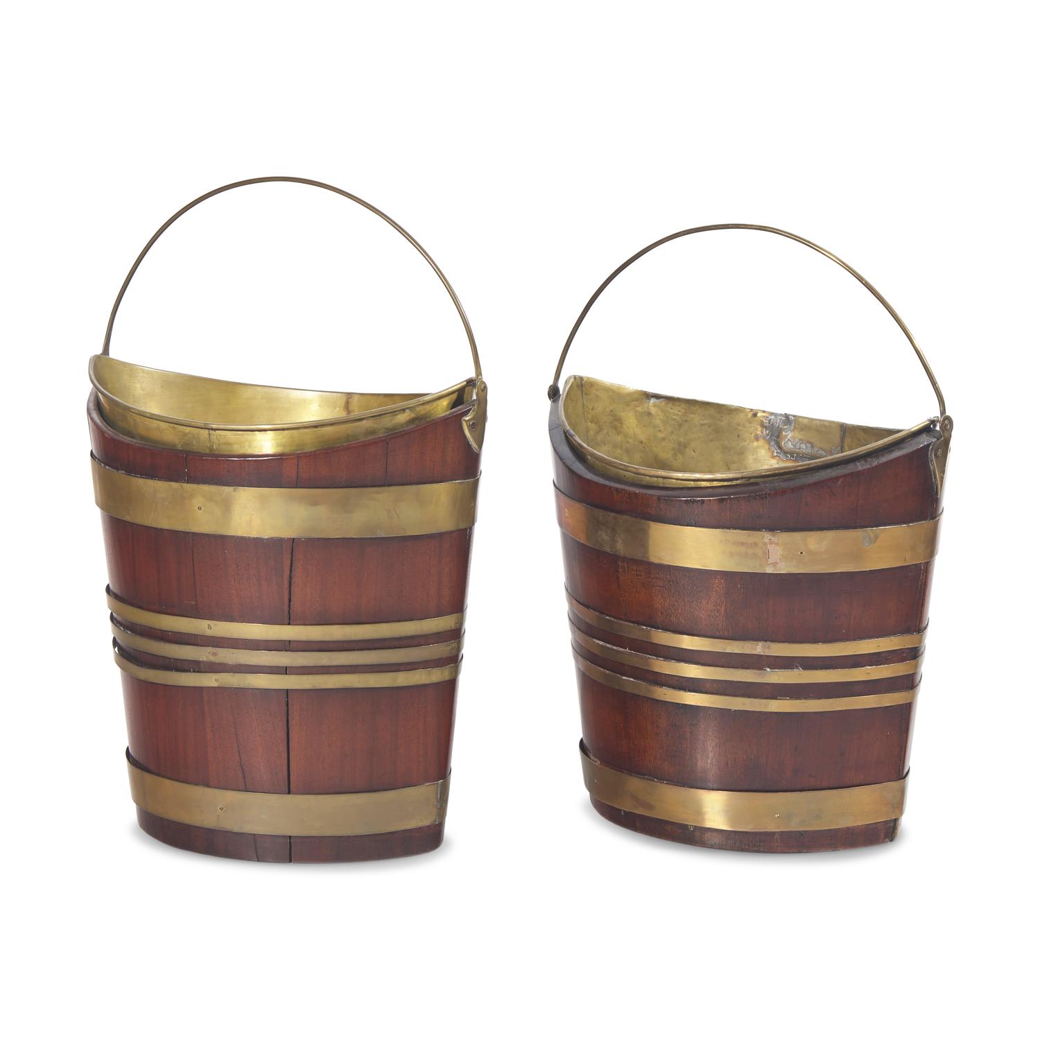 Two Similar George III Brass-Bound Mahogany Peat Buckets