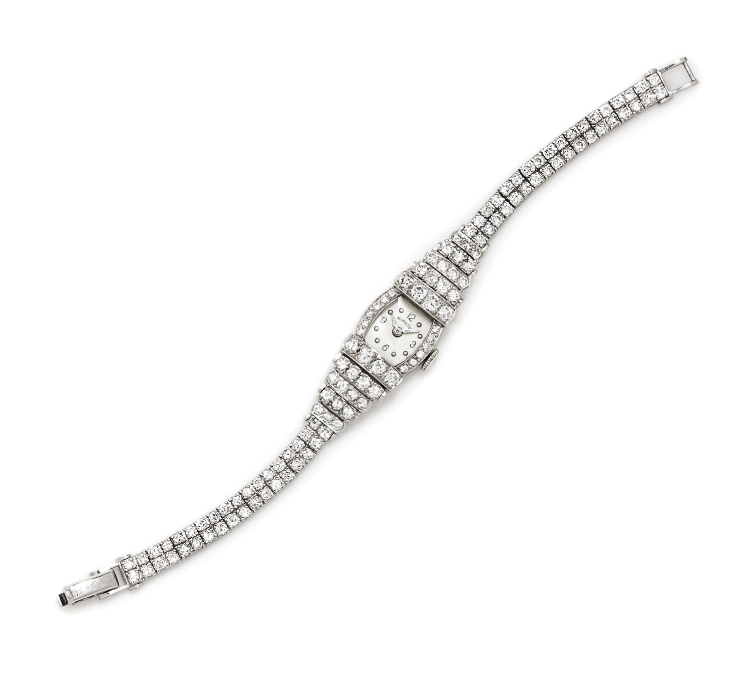 A Platinum and Diamond Wristwatch, Hamilton, 20.80 dwts.