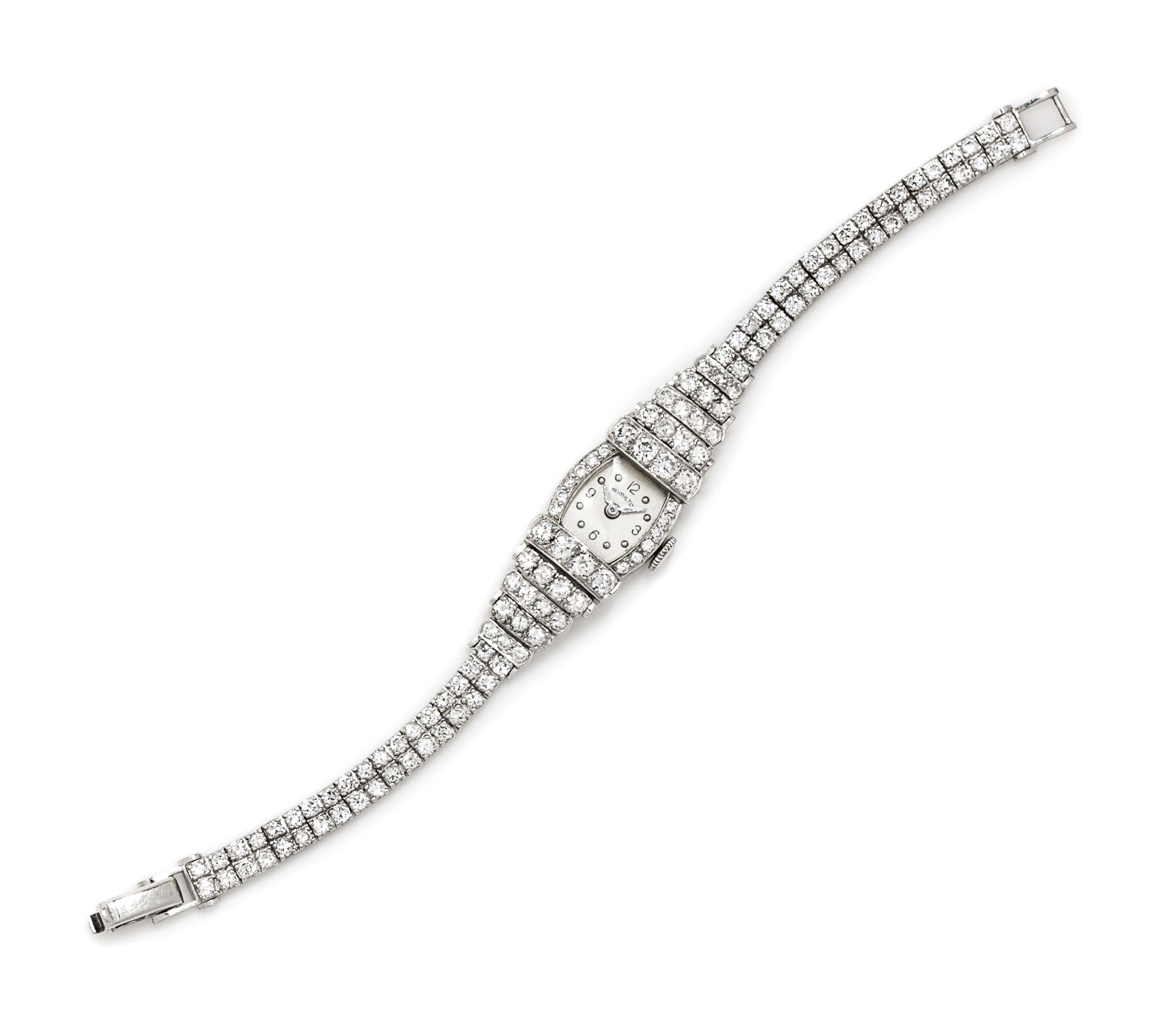 A Platinum and Diamond Wristwatch, Hamilton, 20.80 dwts.