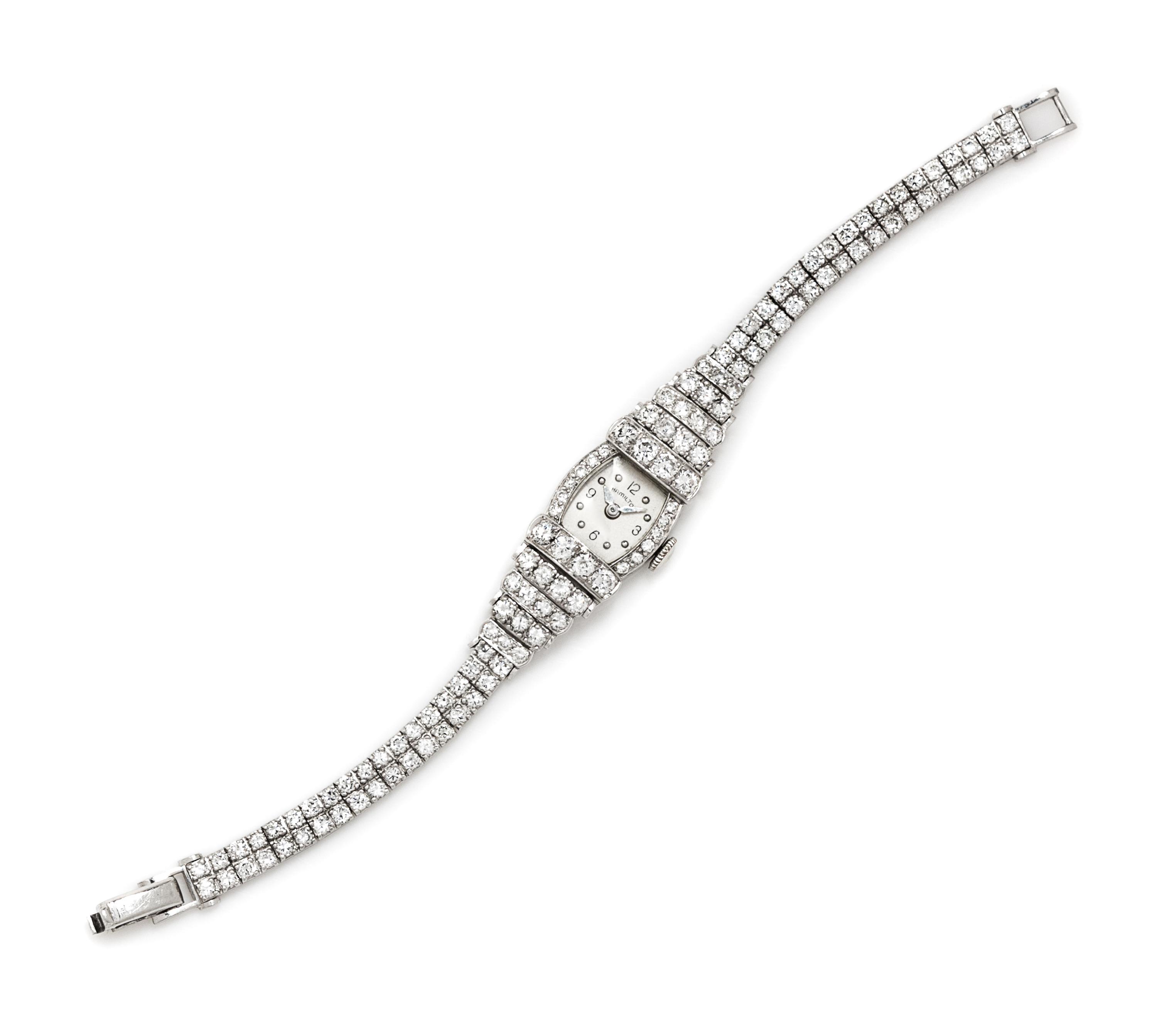 A Platinum and Diamond Wristwatch, Hamilton, 20.80 dwts.