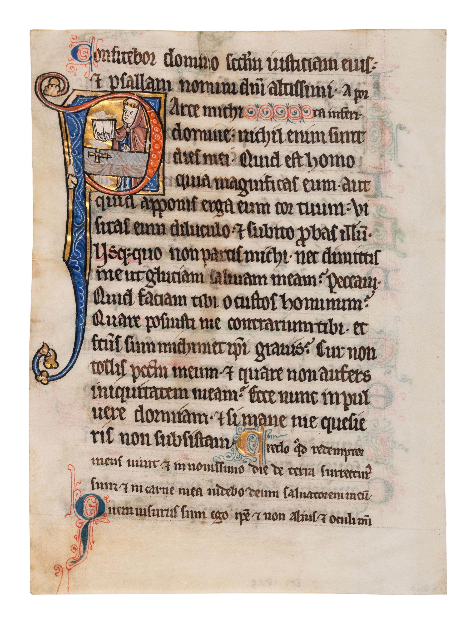 ANONYMOUS ARTIST A leaf from a Psalter-Hours, with a historiated initial ‘P’ of a Monk, in Latin, illuminated manuscript on parchment [Flanders or Rhine-Meuse, c. 1225-1275]