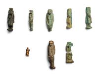Eight Egyptian Faience and Gold Taweret Amulets