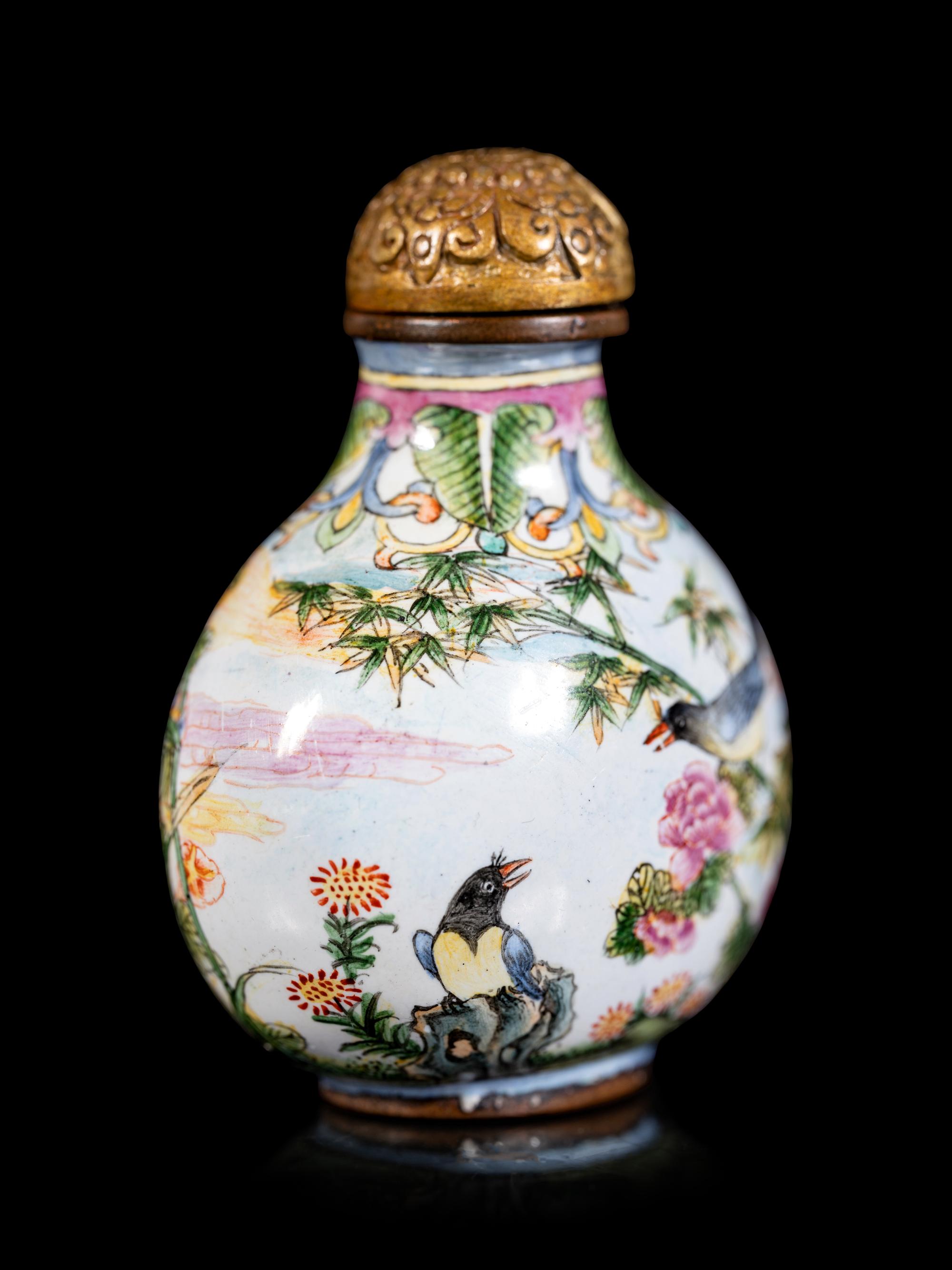 A Chinese Canton Enamel 'Birds' Snuff Bottle
