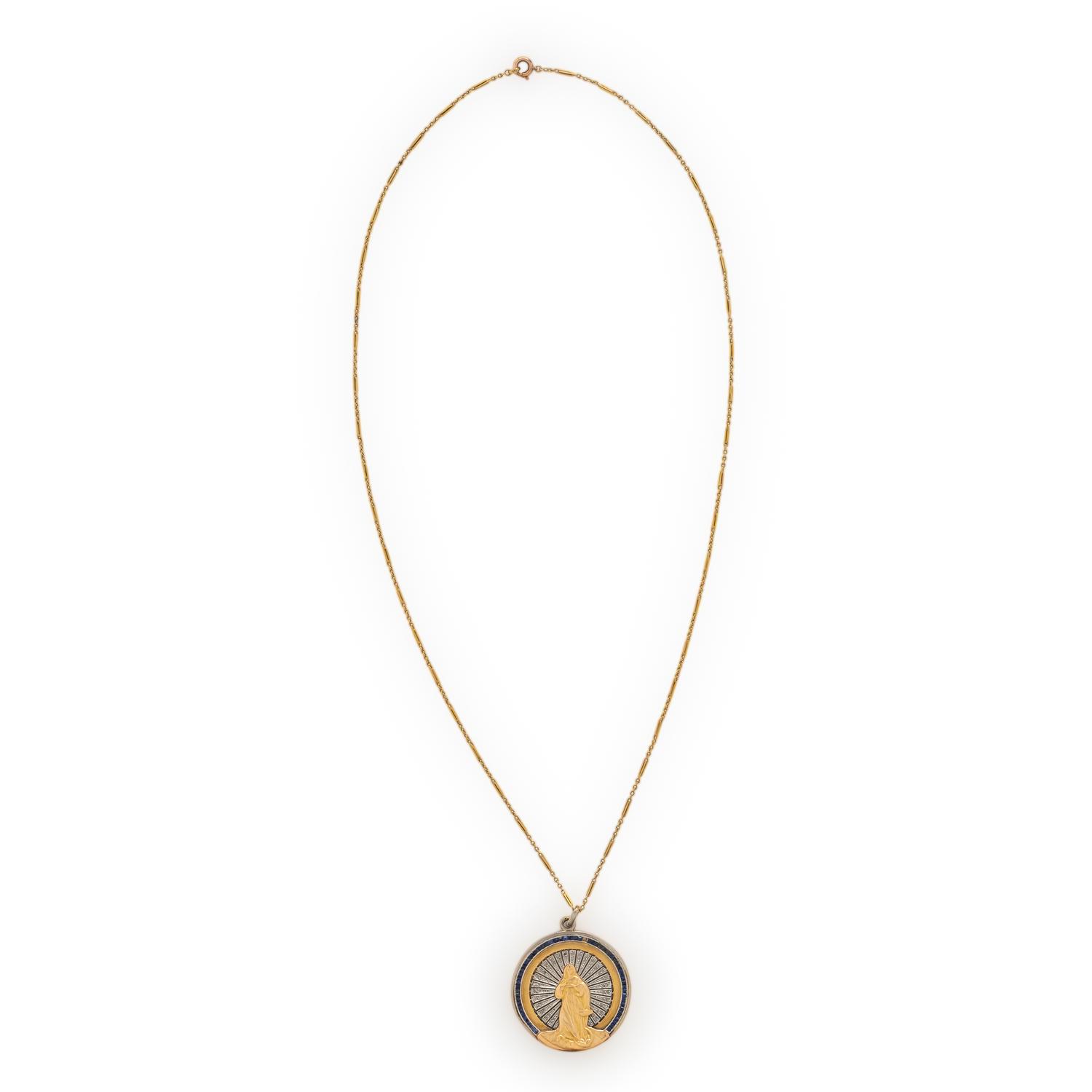 Yellow Gold, Diamond, and Sapphire Pendant Necklace