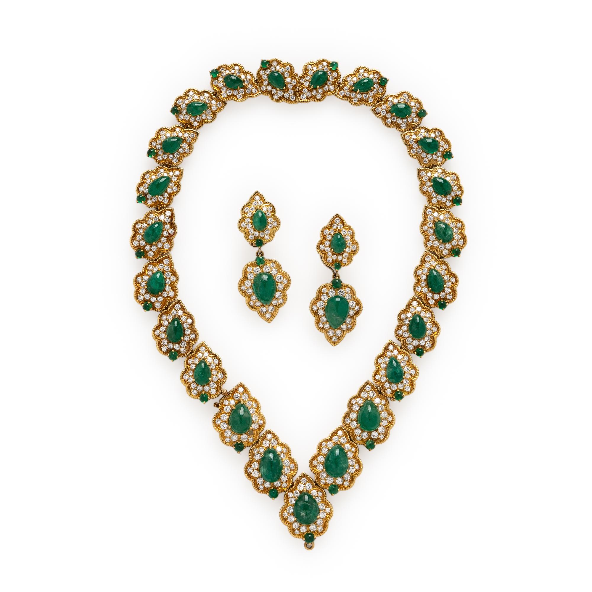 Emerald, Diamond, and Yellow Gold Convertible Demi-Parure