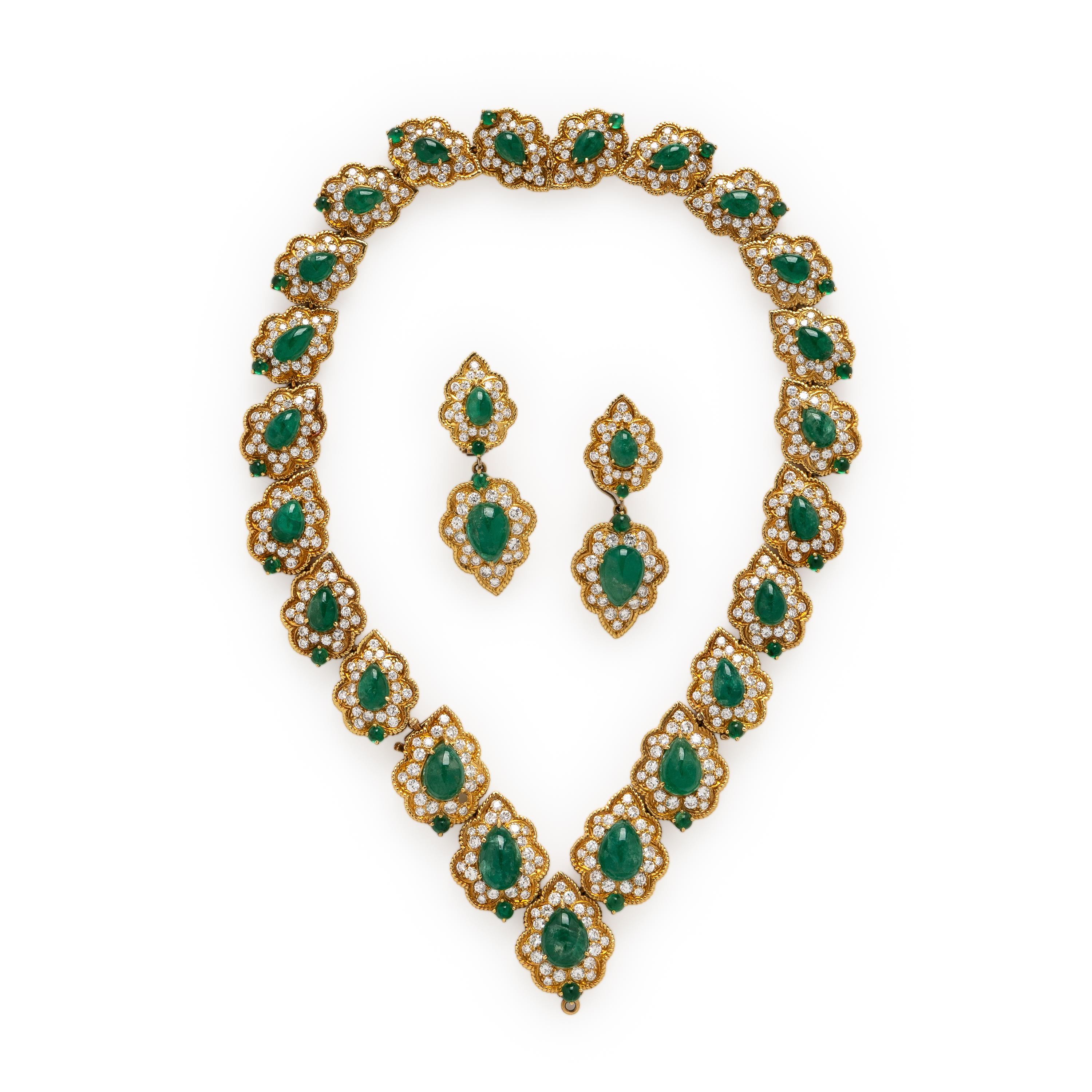 Emerald, Diamond, and Yellow Gold Convertible Demi-Parure
